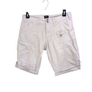 Womens Bermuda Cargo Shorts Size 10 Beige Cotton 13 In Inseam Casual Rolltab